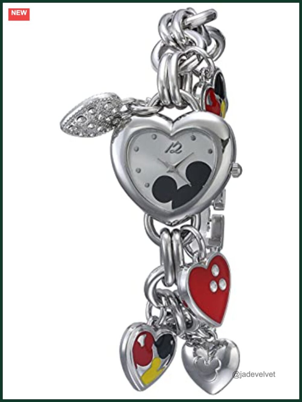 Mickey Mouse Heart Charm Bracelet Watch Silver-Tone Quartz Women